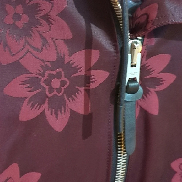 New Coach jacquard floral print leather trim parka Rain jacket size small - Picture 2 of 14